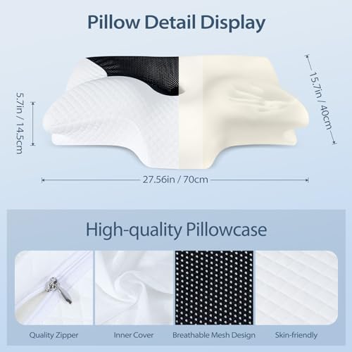 HOMCA Cervical Pillow, Ergonomic Memory Foam Neck Pillow for Pain Relief