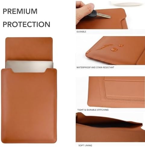 4-in-1 Laptop Sleeve with Stand and Mouse Pad, Faux Leather Protective Case with Accessory Pouch for 15-16 Inch Laptops, Brown