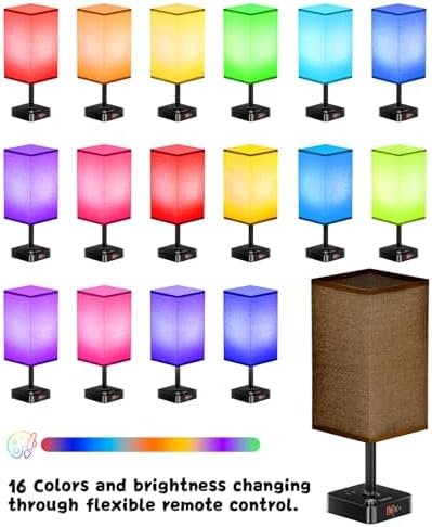 cozoo RGB Remote Bedside Lamp 16 Color Dimming for Nightstand Table Brown