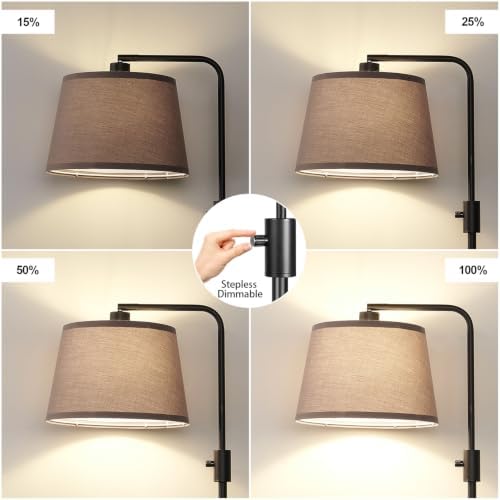 【Upgraded】 Dimmable Black Floor Lamps, 1000 Lumens LED Edison Bulb Included, Arc Black Floor Lamps for Living Room Modern Standing Lamp with Khaki Shade, Tall Lamps for Living Room Bedroom Office