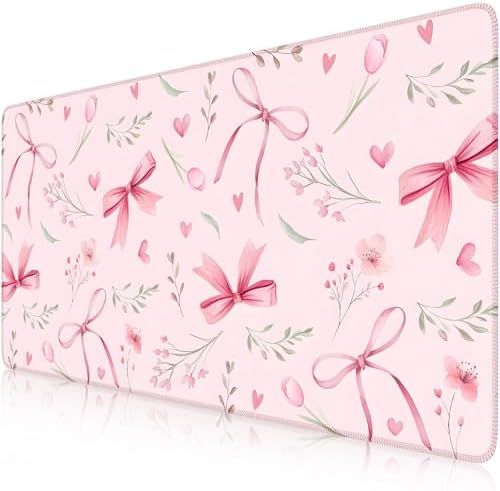 HAOCOO Pink Coquette Desk Mat, 35.4" x 15.7" Mousepad for Office Aesthetics