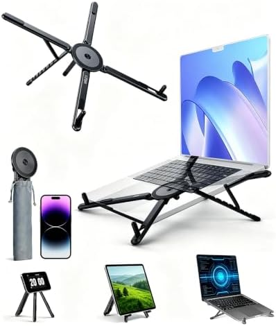 miley Laptop Stand for Desk, 8-Level Adjustable, Magnetic Phone Mount Black