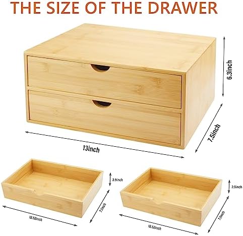 Charmewooden Bamboo Desk Organizer With Drawers Countertop Drawers Counter Storage Box Corner Desk Organizer for Home Office No Assembly Required