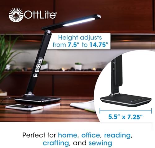 OttLite Renew LED Desk Lamp with USB Charging Port, Black