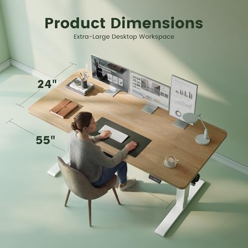 CubiCubi 55 x 24 Electric Height Adjustable Standing Desk, Maple
