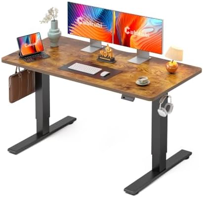 CubiCubi Electric Height Adjustable Standing Desk 55x24 Inch, Rustic Brown