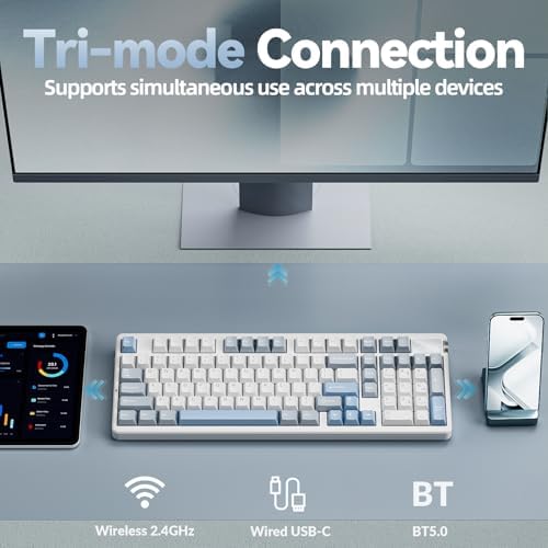LEOBOG A98 Wireless Creamy Mechanical Gaming Keyboard with Number Pad Knob