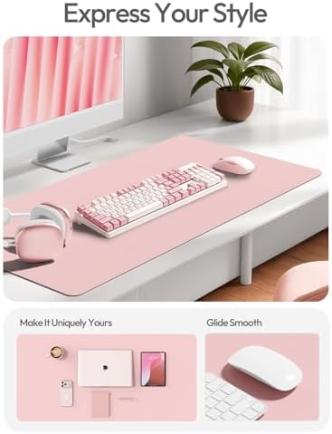 YSAGi Leather Desk Protector, Office Mat, Large Mouse Mat, Non-Slip PU Leather Blotter, Laptop Desk Mat, Waterproof Writing Pad for Office and Home(Light Pink, 63" x 17.2")