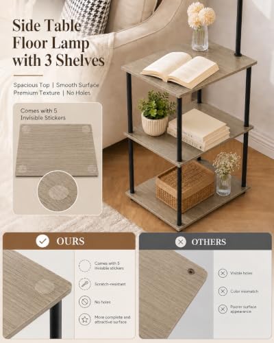 GERGO Floor Lamp with Table, Side Table for Living Room, 3 CCT 9W LED Bulb