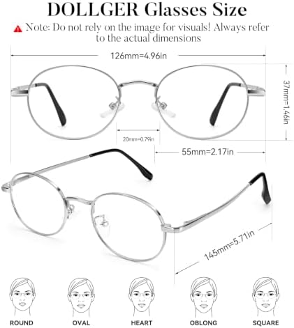 Dollger Oval Blue Light Glasses for Women Retro Anti Bluelight Blocker Glasses Men for Computer Small Metal Frame Eyeglasses