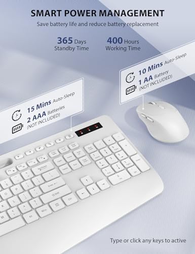 Wireless Keyboard and Mouse Combo - Full-Sized, Ergonomic Wrist Rest