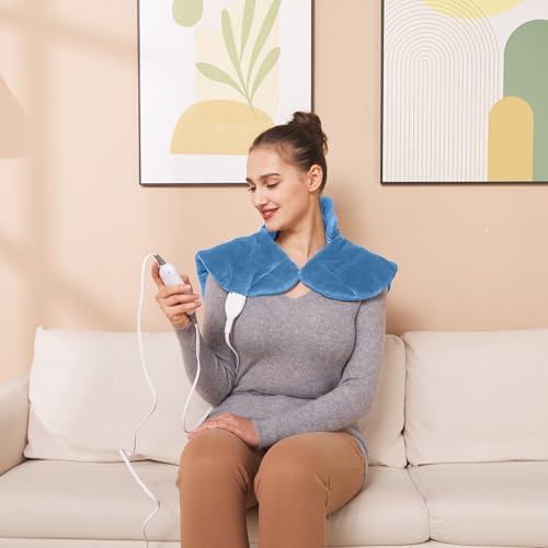 Ruqiji 19" x 24" Weighted Neck&Shoulder Heating Pad, 2.5lbs with 12 Temperature Settings&Countdown Timer,Pain Relief for Neck/Shoulders/Menstrual Pain(Light Blue)