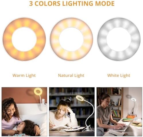 Woputne Desk Lamp Clip on Desk Reading Lights for Books in Bed (White)