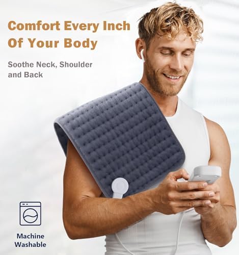 Heating Pad for Back, Neck & Shoulders, Soft Electric Heating Pad with Moist & Dry Heat, Auto-Off, Machine Washable, Birthday Gifts for Women Wife Mom Her (Rock Gray, 12"x24")