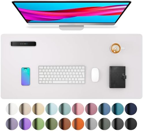Aothia Large PU Leather Desk Pad Protector – Non-Slip Mouse Pad & Writing Mat for Office/Home, Waterproof, Easy to Clean (23.6" x 13.7", Pale Lavender White)