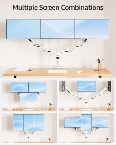 MOUNTUP Triple Monitor Stand Mount - 3 Monitors Desk Mount for Computer Screens Up to 27 inch, Triple Monitor Arm, Heavy Duty Monitors Stand, Each Arm Holds 4.4-19.8 lbs, White