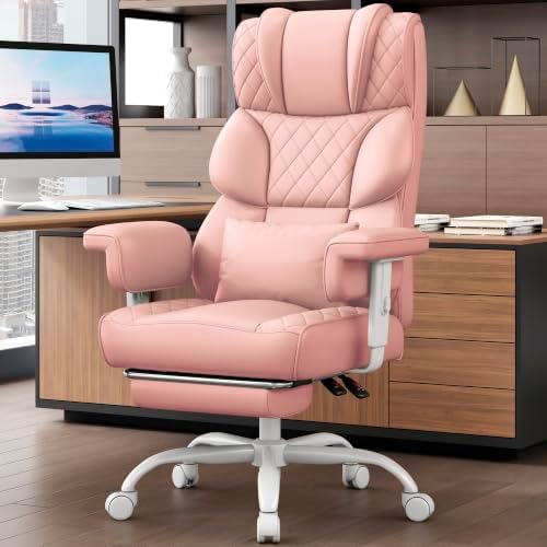 Vonesse Office Chair, Desk Chair with Soft Adjustable Armrests, Executive Computer Chairs with Lumbar Support, High Back Gaming Chair with Footrest (PU Leather, Pink)