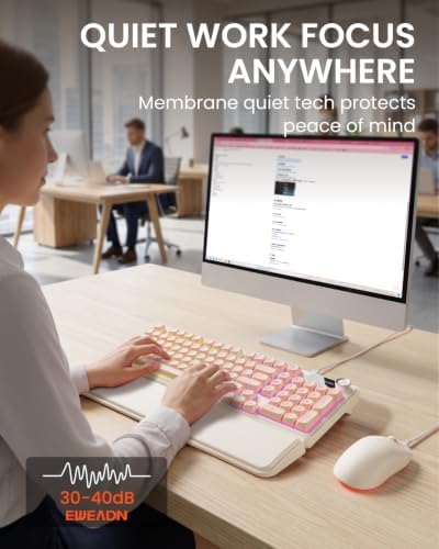 EWEADN Wired Keyboard and Mouse Combo with Detachable Wrist Rest - Peach