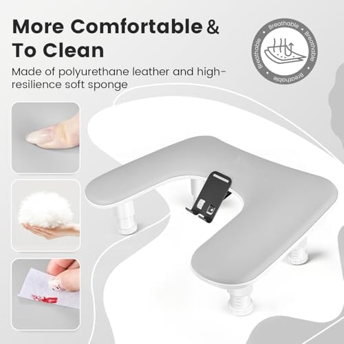 JODSONE Gray U-Shaped Arm Rest for Nails Tech with Rotating Built-In Phone Holder and Adjustable Nail Arm Rest Detachable Manicure Hand Rest for Salon Design