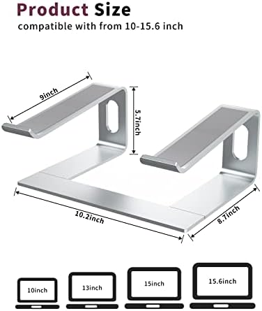 ALASHI Ergonomic Laptop Stand, Aluminum Desk Riser, 10-15.6", Silver