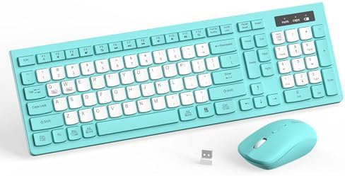 Wireless Keyboard and Mouse Combo Silent for Office and Home(Tifany Blue-B)
