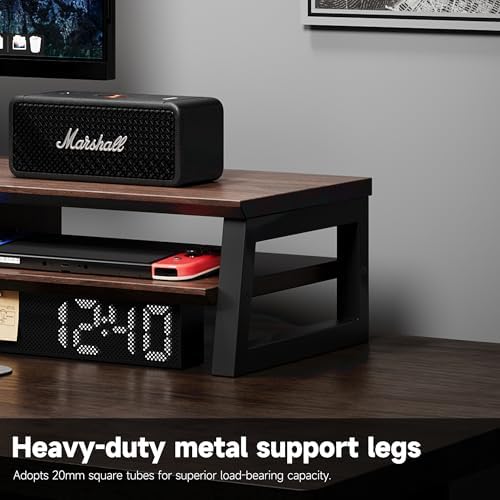 Dual Monitor Stand Riser for Desk, 41.7 Inch Large 2 Tier Computer Monitor Stand for 2 Monitors, Desktop Storage Organizer Shelf with Keyboard Space for Laptop PC Printer Brown