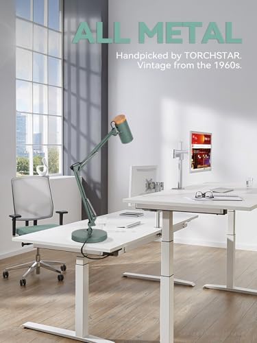 TORCHSTAR Tall Swing Arm Desk Lamp with Wooden Accent, Large Size, Green