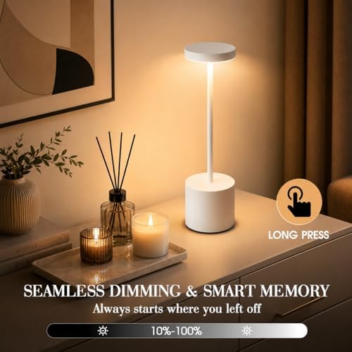 AUDLES White Cordless Table Lamp Set of 2, USB Rechargeable Touch Dimmable