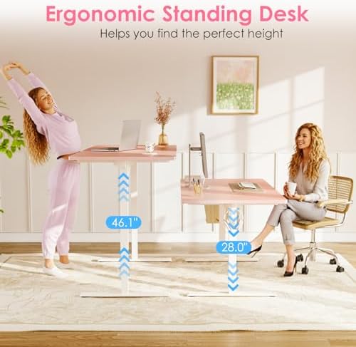 OffiGo 40" Pink Electric Standing Desk Height Adjustable for Home Office
