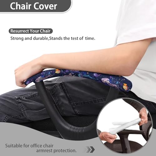 2Pcs Jellyfish Fish Printed Office Chair Armrest Covers, Stretchy Soft Office Chair Arms Rest Covers, Removable Washable Arms Protector Covers for Office Chair Computer Chair