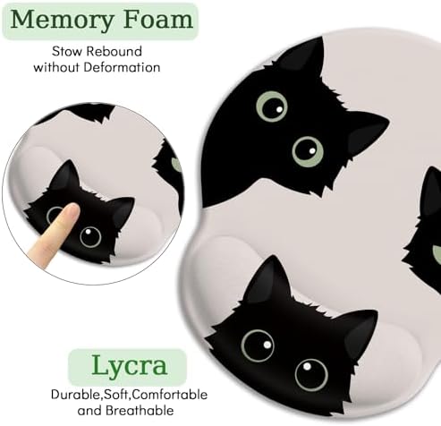 LIMKRIAN Black Cat Ergonomic Mouse Pad with Gel Wrist Rest, 9.8 x 8.6 in