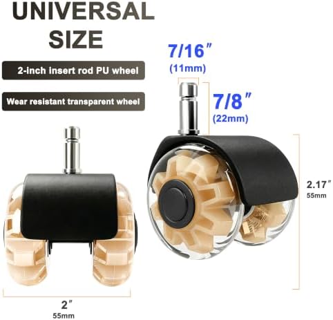 2" Caster Wheels Set of 5, Heavy Duty Office Chair Wheels