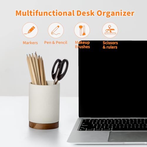 Ceramic Pen Holder for Desk, Pencil Cup, (White,Set / 1)