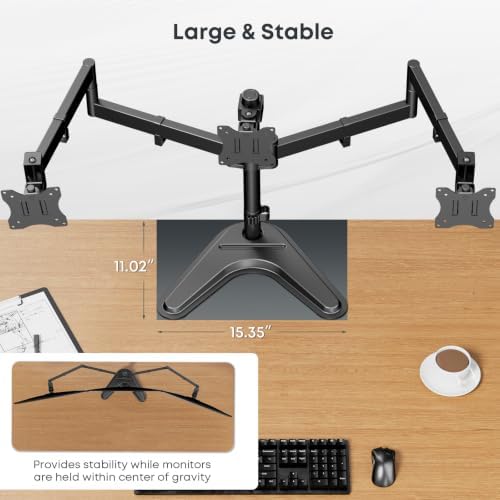 Triple Monitor Stand fits 3 Screens up to 27 Inches, Freestanding