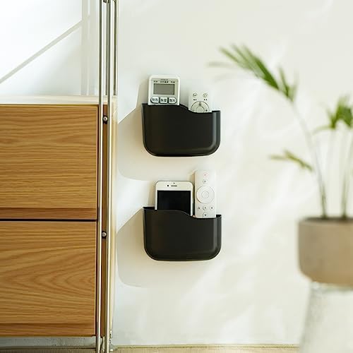 SUNFICON Wall Mount Remote Holder TV FAN Remote Control Holder Bedside Caddy Wall Organizer Phone Holder for Office Adhesive Media Player Controller Holder Box Tray Home Desk Nightstand 3 PACK BLACK