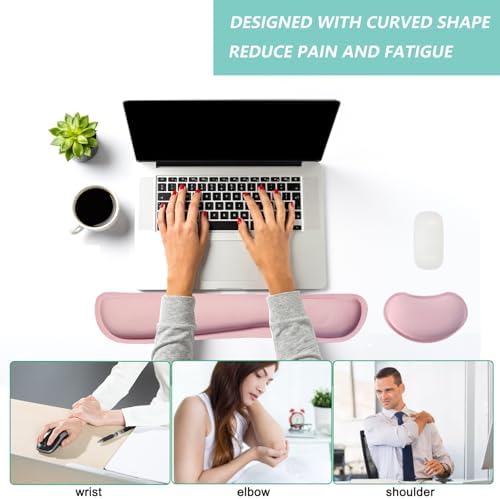 Keyboard Wrist Rest Mouse Wrist Support Set, Memory Foam Wrist Rest Pad for Computer Laptop Keyboard Mouse, Ergonomic Wrist Cushion Support for Typing Pain Relief, Gaming Home Office, Pink