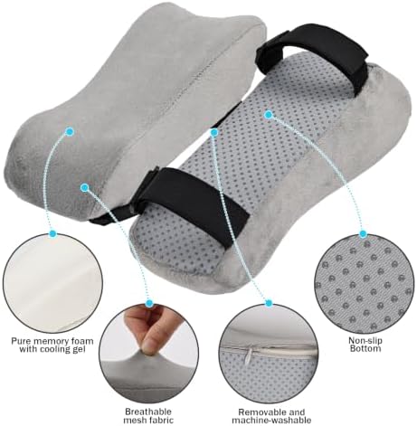 THARAHT 2Pcs Ergonomic Grey Suede Memory Foam Armrest Pillow