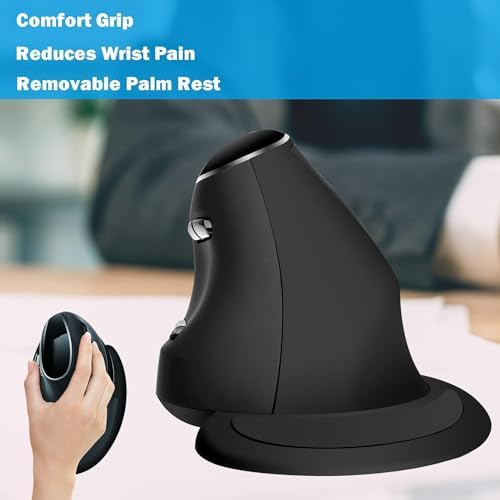 Eelexa Ergonomic Vertical Mouse: 2.4G Bluetooth Dual Mode Optical Computer Mice,Wireless Rechargeable Mouse with Removable Palm Rest,Compatible with Windows and MAC OS (V638 Dual Mode)