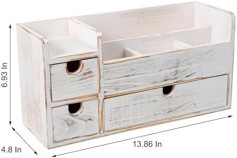 White Wooden Desktop Organizer 3 Removable Drawers Office Supplies Wood Storage Caddy Box Stationery Pencil Multiple Cabinet Slots Mail Holder Note Pads Accessories Home Makeup Tools Cosmetics