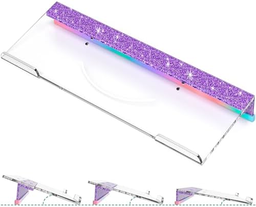 Ergonomic Computer Keyboard Stand - Adjustable Keyboard Riser Tilt Clear and Glitter Purple Acrylic Keyboard Tray Non-Slip Elevated Typing Key Board Holder Lift for Home Office Desk Accessories