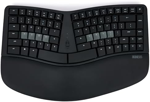 KINESIS mWave Quiet Ergonomic Keyboard for PC (Black) | Quiet Mechanical Switches | Bluetooth & USB | Programmable | Backlit | Windows Modifiers & Hotkeys