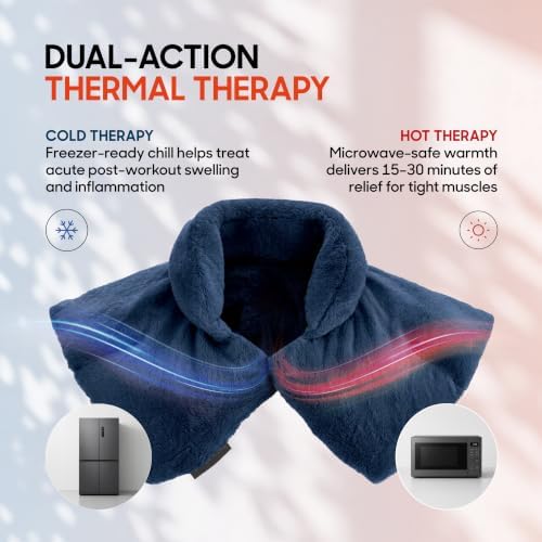 Sharper Image Heated Neck & Shoulder Wrap - Microwavable Warm & Cooling Plush Pad, Scented Aromatherapy (100% Natural Lavender & Herb Spa Blend), Pain Tension Headache Relief Therapy, Gift for Women