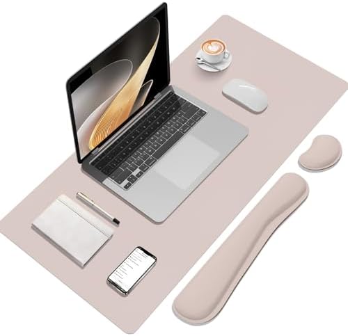 Mouse Pad and Keyboard Wrist Rest, Large Keyboard and Mouse Pad Set, Ergonomic Mousepad with Wrist Rest, Non-Slip Desk Mat Protector for Office, Home (35.4×15.7 Inches, Cream Pink)
