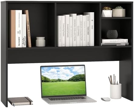 GIANTEX Desktop Bookshelf, Countertop Storage Hutch with 4 Shelves for Computer Desk, Dressing Tabletop Display Rack, Multipurpose Desk Hutch Storage Organizer for Home Office Dorm (Black)