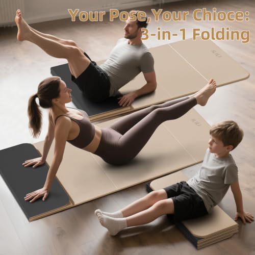 ILILI Foldable Yoga Mat 10mm, Extra Thick, Extra Long, 75x26x0.4 Inch, TPE