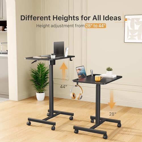 28 inch Mobile Laptop Desk, Portable Sit Stand Cart with Wheels