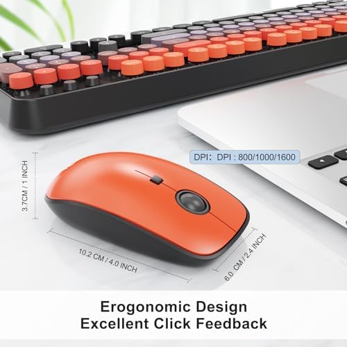Orange Wireless Keyboard and Mouse Combo,Retro Round Keys, for PC Laptop