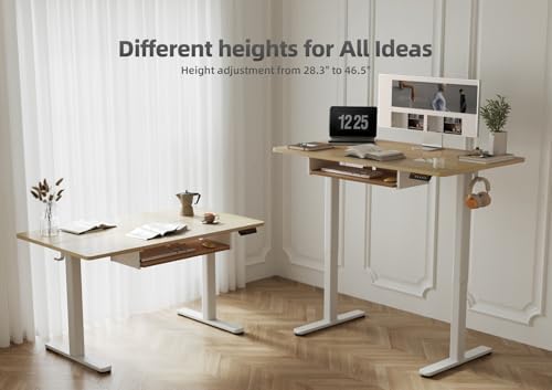 YDN Electric Standing Desk 48 Inch with Keyboard Tray Natural