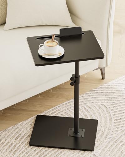 Masupu Sofa Arm Tray Table - 360° Swivel Height Adjustable End Table, Small Snack Side Table for Couch, C Shaped Table for Bed, Chair or TV Tray Table(Black)