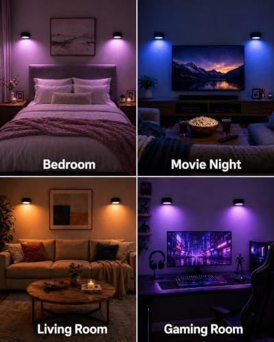 RGB Wall Sconces, Rechargeable Magnetic Lights with Remote, 3 Pack